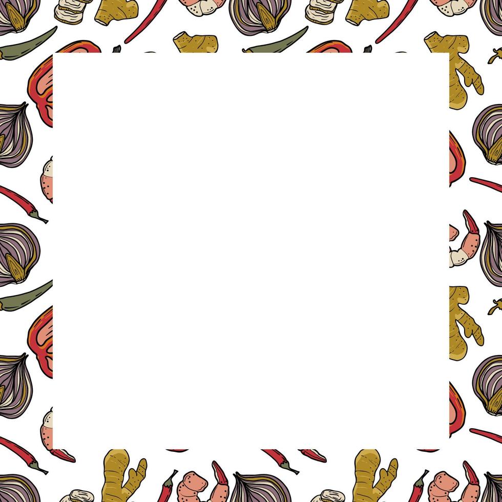 Vector food template, Panasian cuisine frame. Asian food.