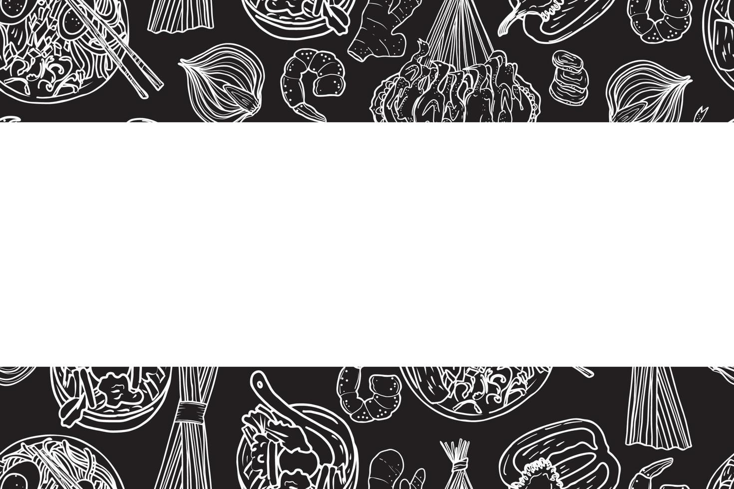 Vector Asian food banner. Hand drawn Panasian food menu design.