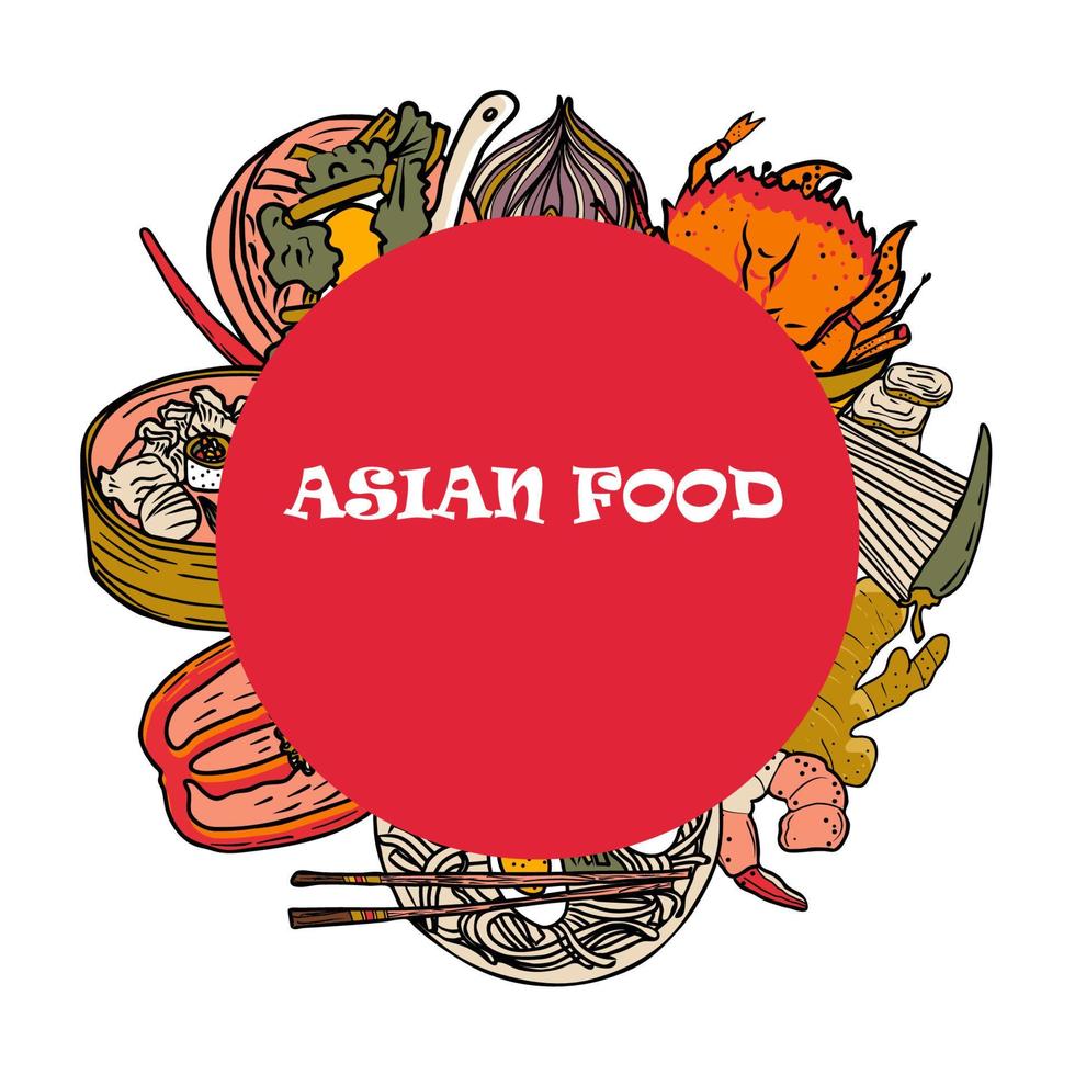 Vector Panasian food banner. Hand drawn asian food illustration.