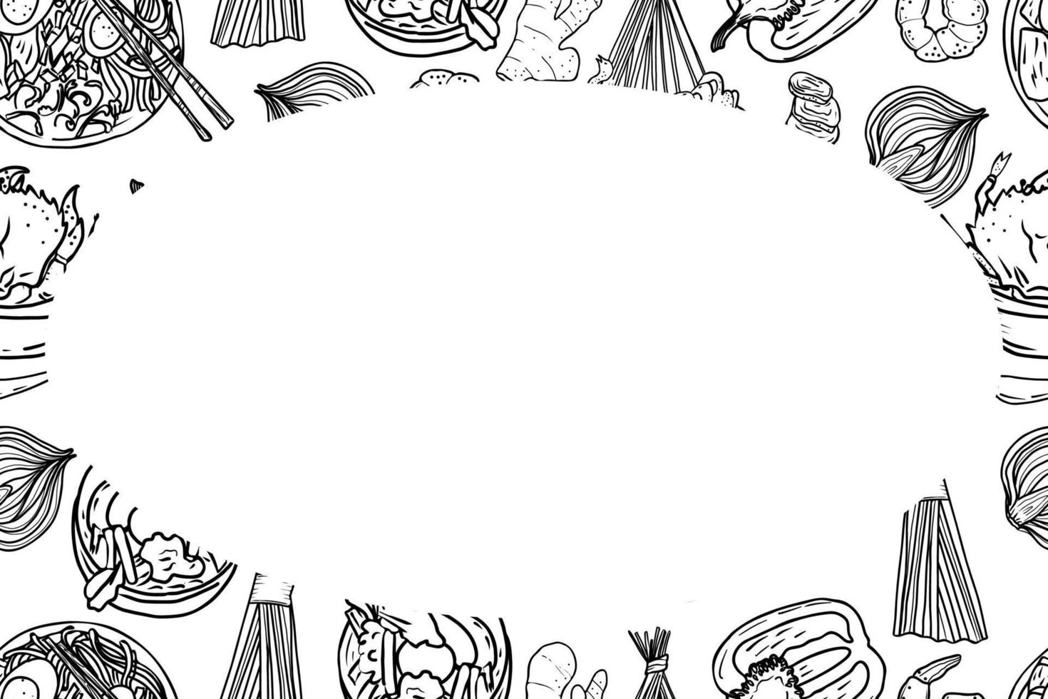 Vector Asian food banner. Hand drawn Panasian food menu design.