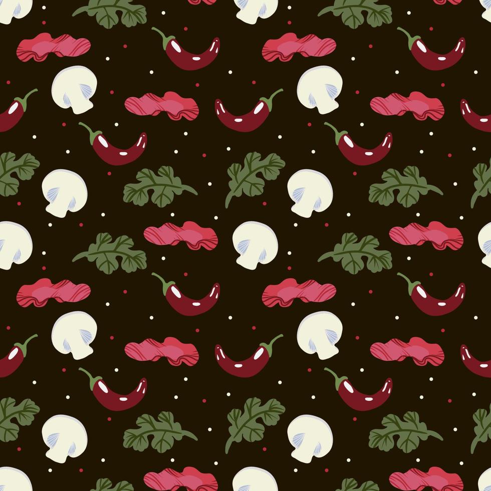 Vector Panasian food seamless pattern with asian food such as japanese sushi, lotus roots, gingers, mushrooms, vegetables, wasabi.