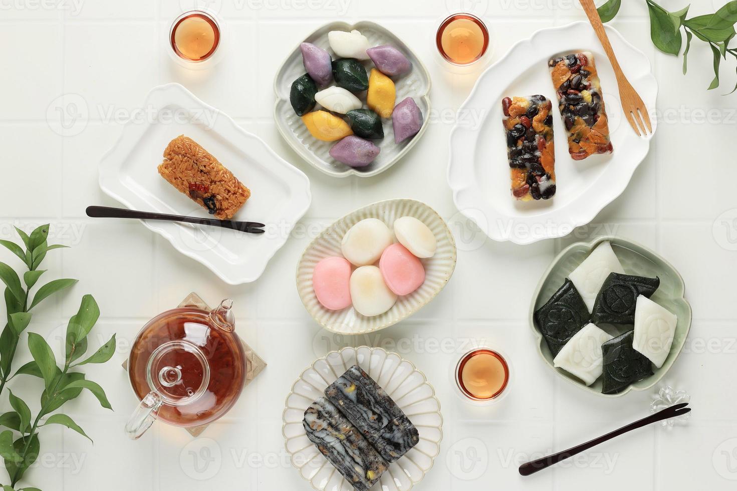 Various Rice Cake, Korean Traditional Food. Songpyeon, Baramtteok, Keguremtteok photo