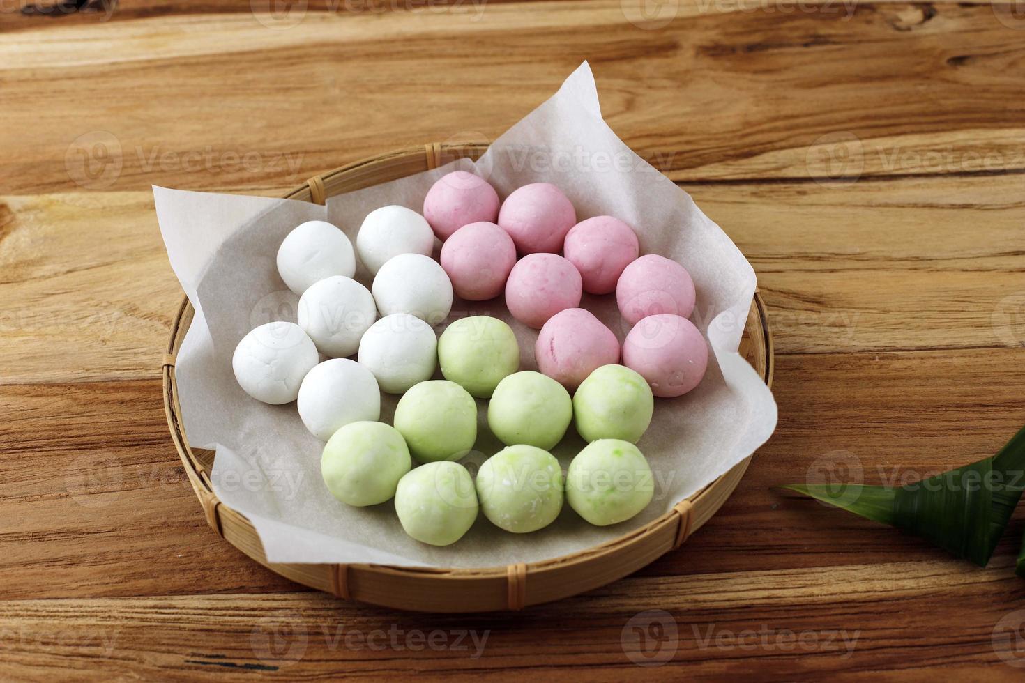Three Color Raw Tang Yuan Before Boiled, Chinese Sticky Rice Dumpling photo