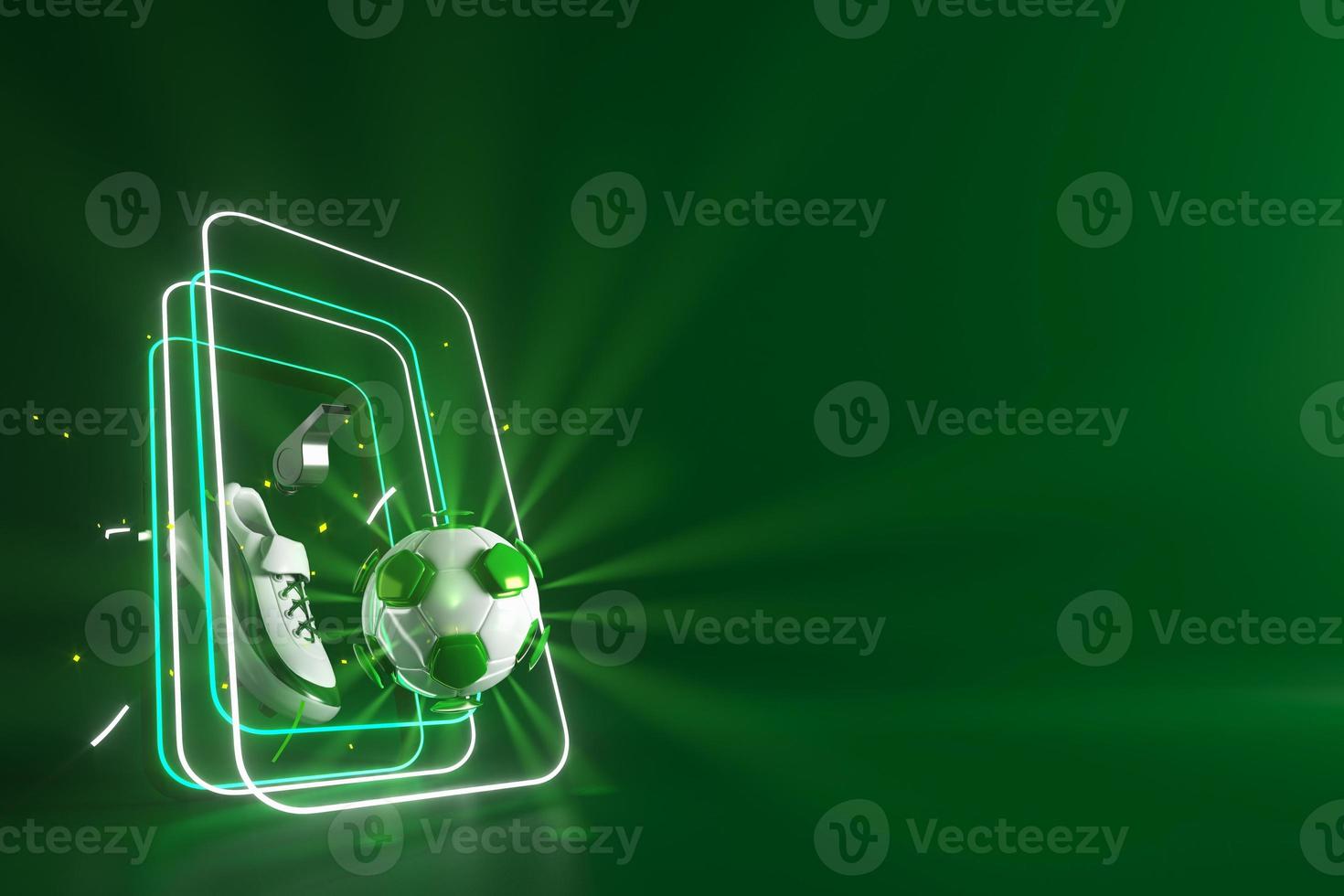 3d football object design. realistic rendering. abstract futuristic background. 3d illustration. motion geometry concept. sport competition graphic. tournament game bet content. soccer ball element. photo
