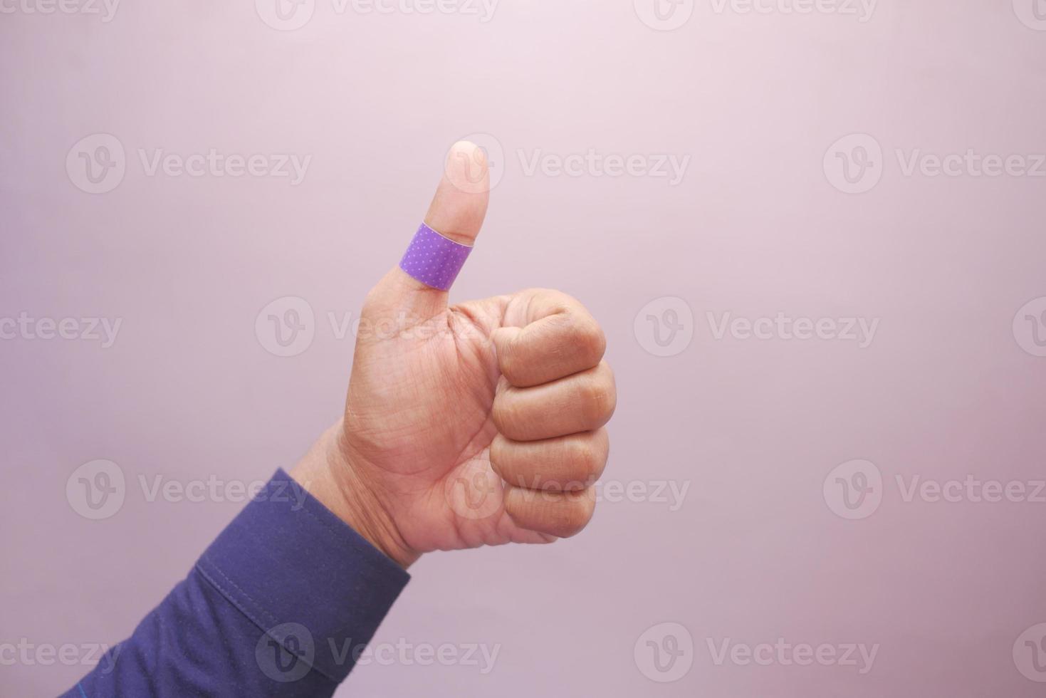 blue color adhesive bandage on hand photo