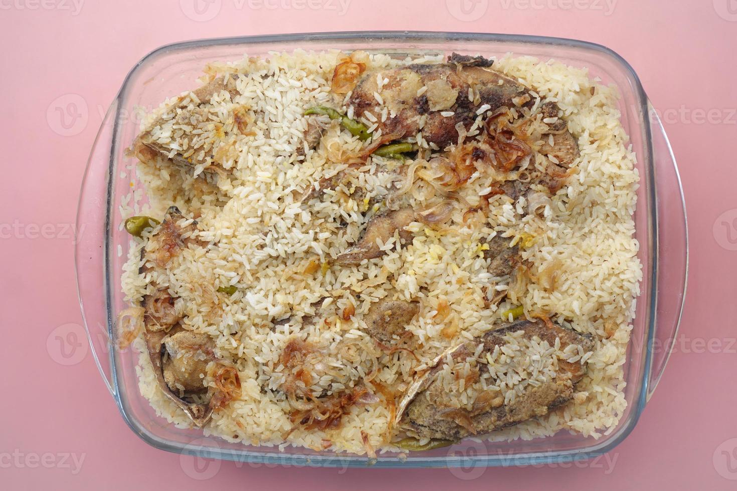 mutton biryani meal in a plate on table. photo