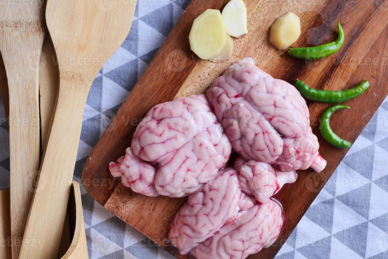 close up of mutton brain on a chopping board photo