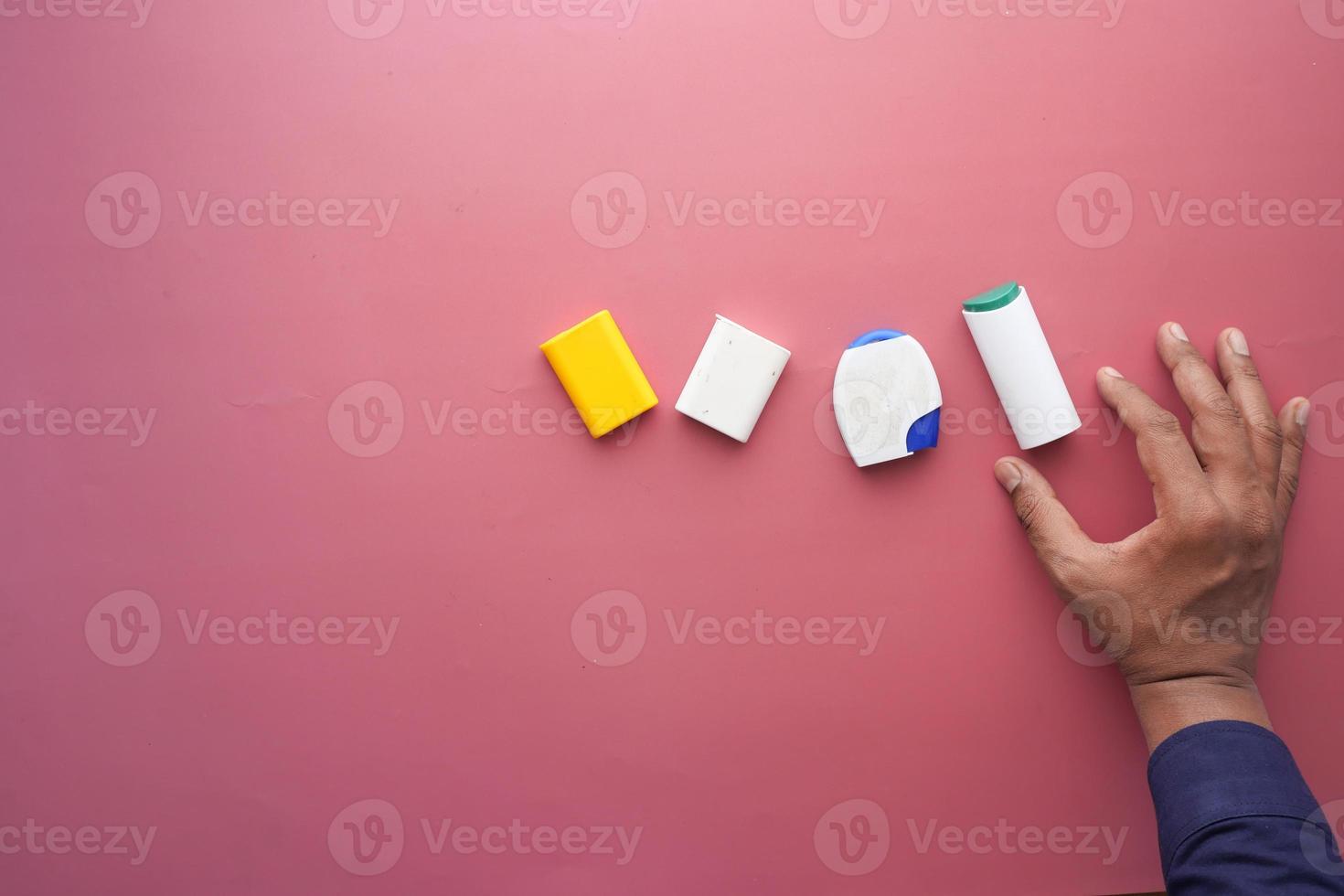 top view of artificial sweetener container on table photo