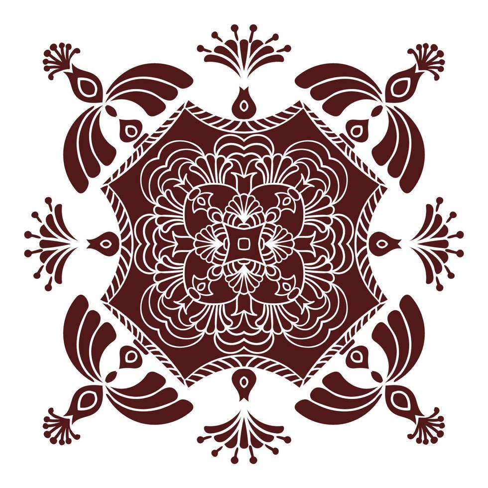 elemento mandala de dibujo a mano, silueta en color marsala. estilo mayólica italiana vector