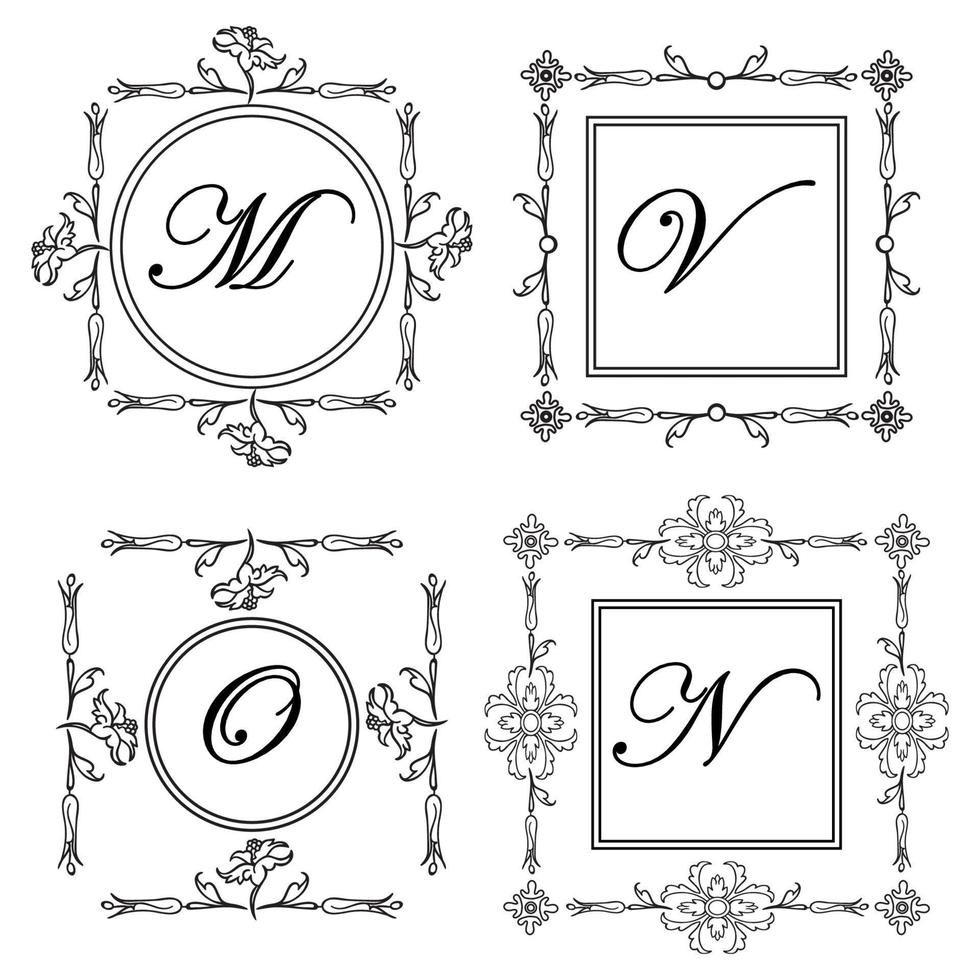 conjunto de monogramas ornamentales medievales, composición del marco vector