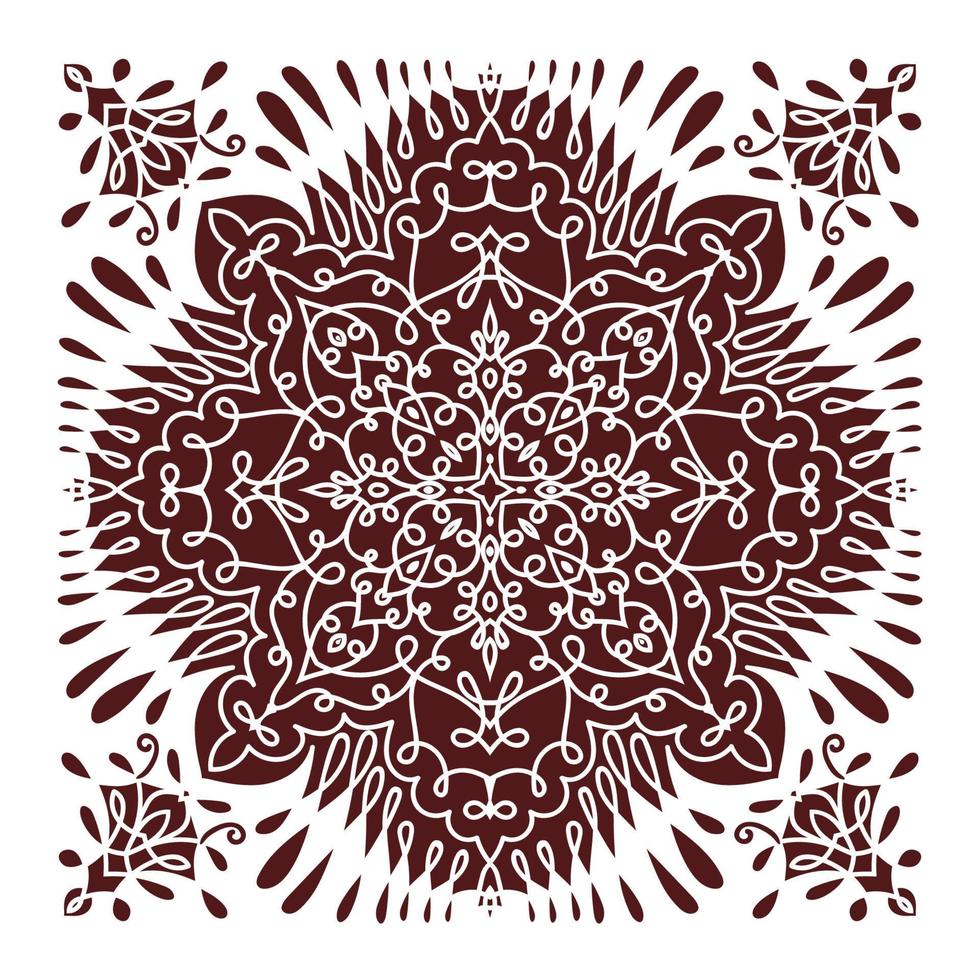 Hand drawing mandala element, silhouette in marsala color. Italian majolica style vector