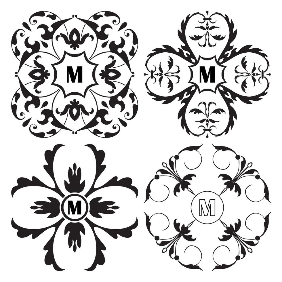 Set of medieval ornamental monograms, framework composition vector