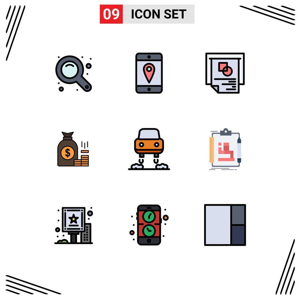 9 iconos creativos, signos y símbolos modernos de riqueza, diseño de oro, bolsa de finanzas, elementos de diseño vectorial editables vector