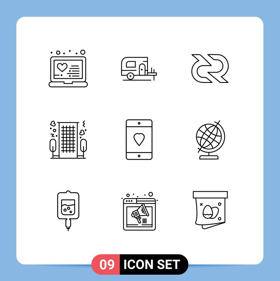 Modern Set of 9 Outlines and symbols such as cellphone romance blockchain love heart Editable Vector Design Elements