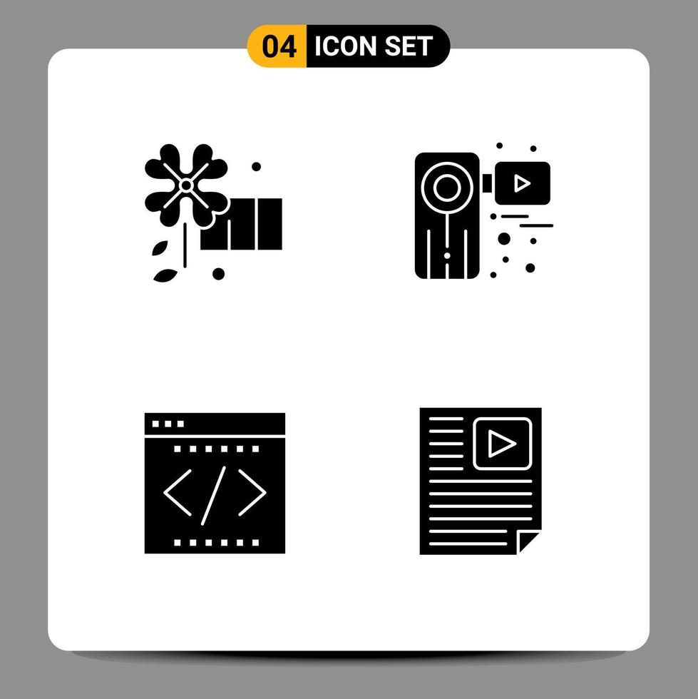 Pack of creative Solid Glyphs of anemone coding camera recorder office Editable Vector Design Elements