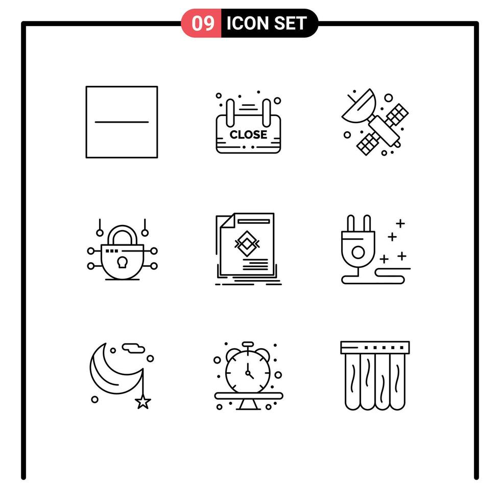 Group of 9 Modern Outlines Set for advertisement network security shop network science Editable Vector Design Elements