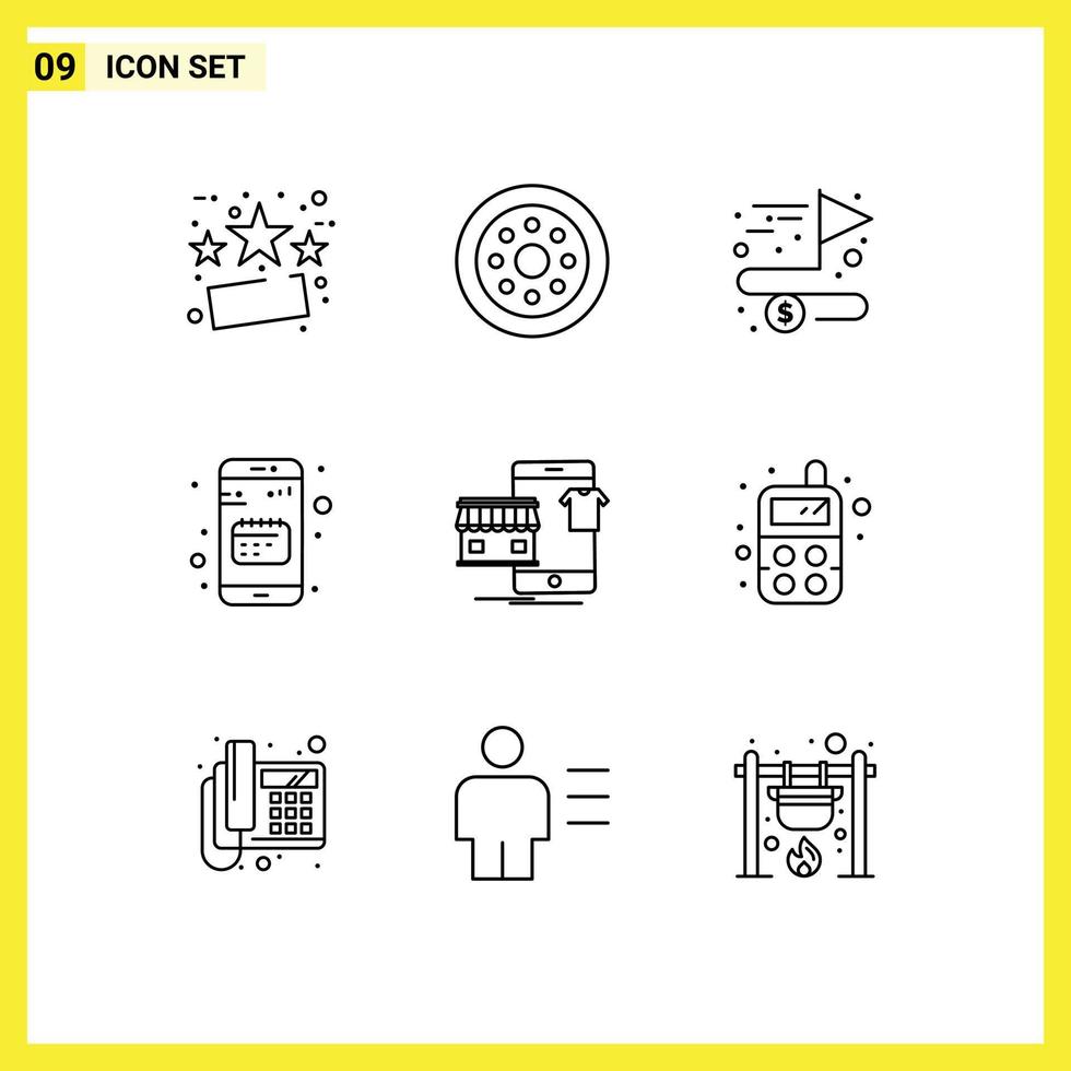 9 Thematic Vector Outlines and Editable Symbols of shopping date accomplish calendar agenda Editable Vector Design Elements