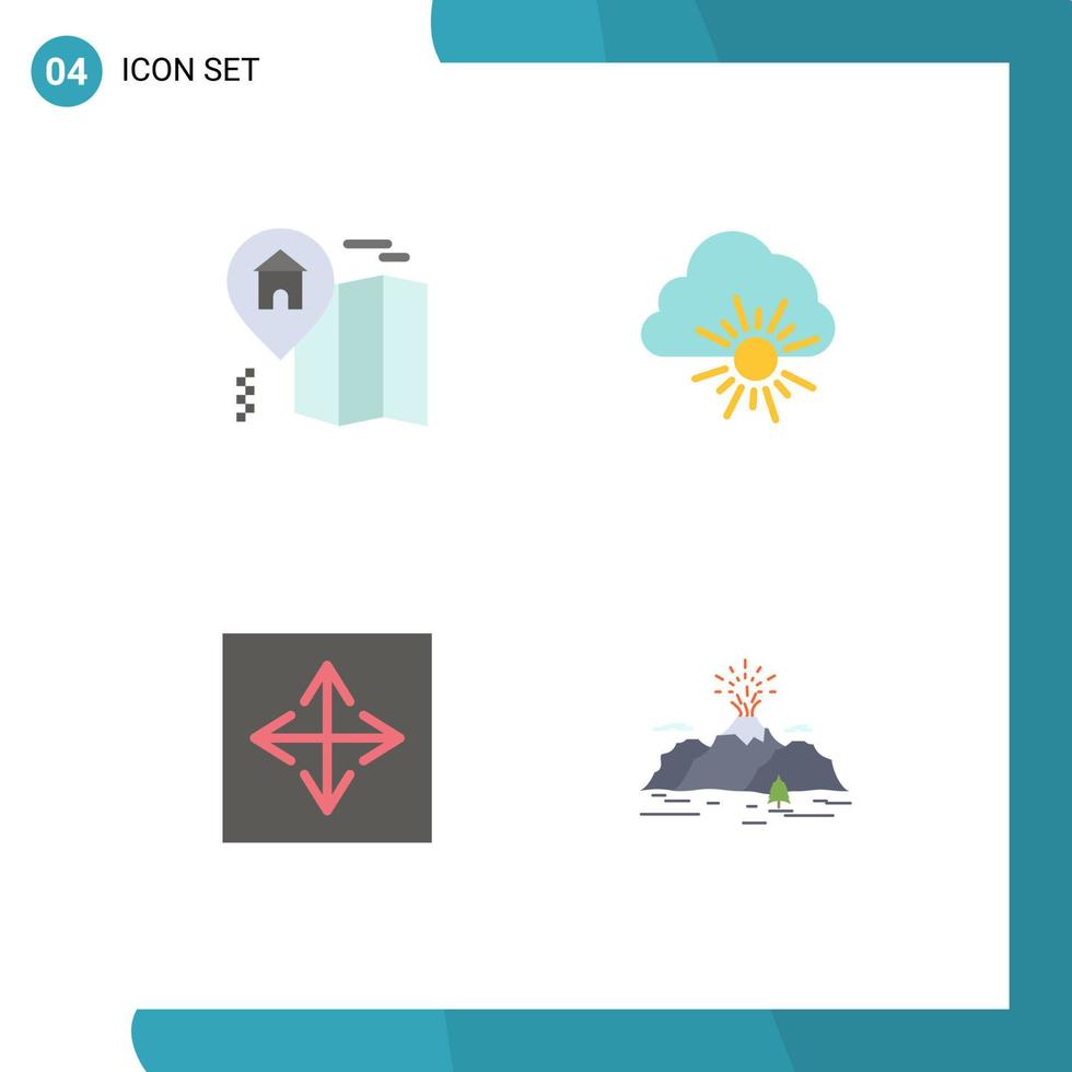 4 iconos universales planos signos símbolos de inicio flecha nube sol interfaz elementos de diseño vectorial editables vector