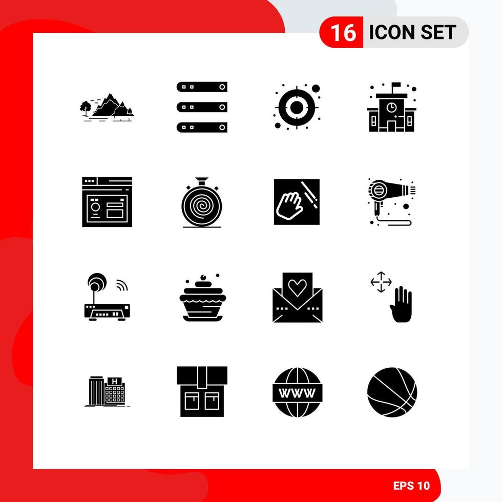 Set of 16 Commercial Solid Glyphs pack for database school network education user Editable Vector Design Elements