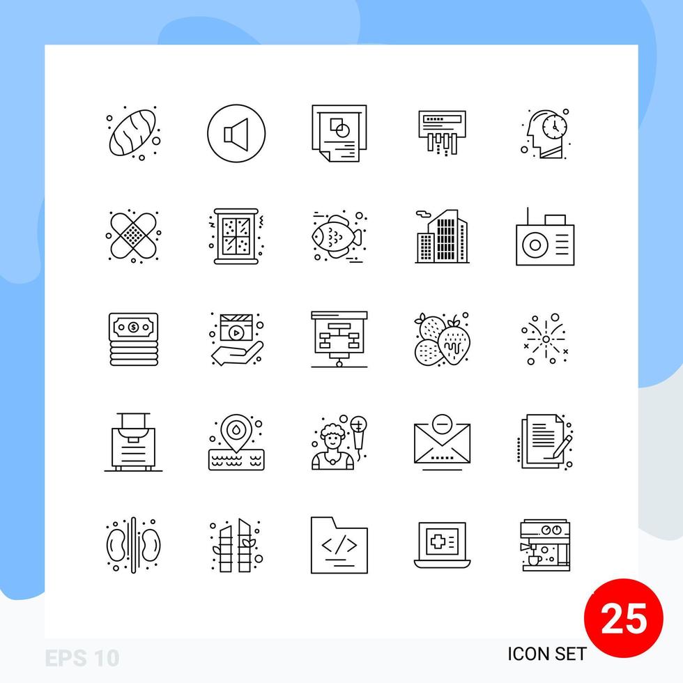 Mobile Interface Line Set of 25 Pictograms of care mind presentation human wifi Editable Vector Design Elements