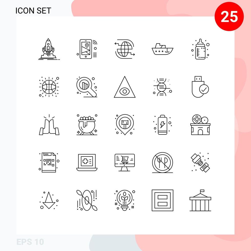 Pack of 25 creative Lines of vessel boat share arrow internet Editable Vector Design Elements