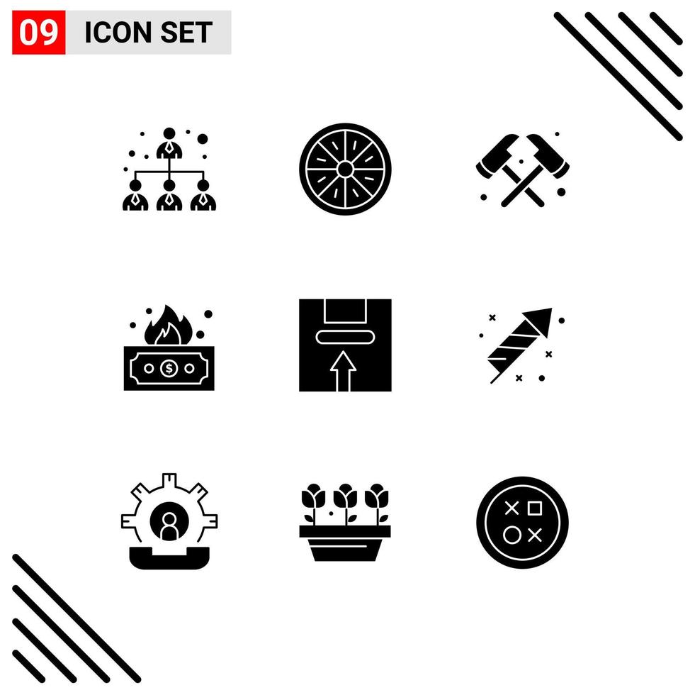 Solid Glyph Pack of 9 Universal Symbols of handle box axe money finance Editable Vector Design Elements