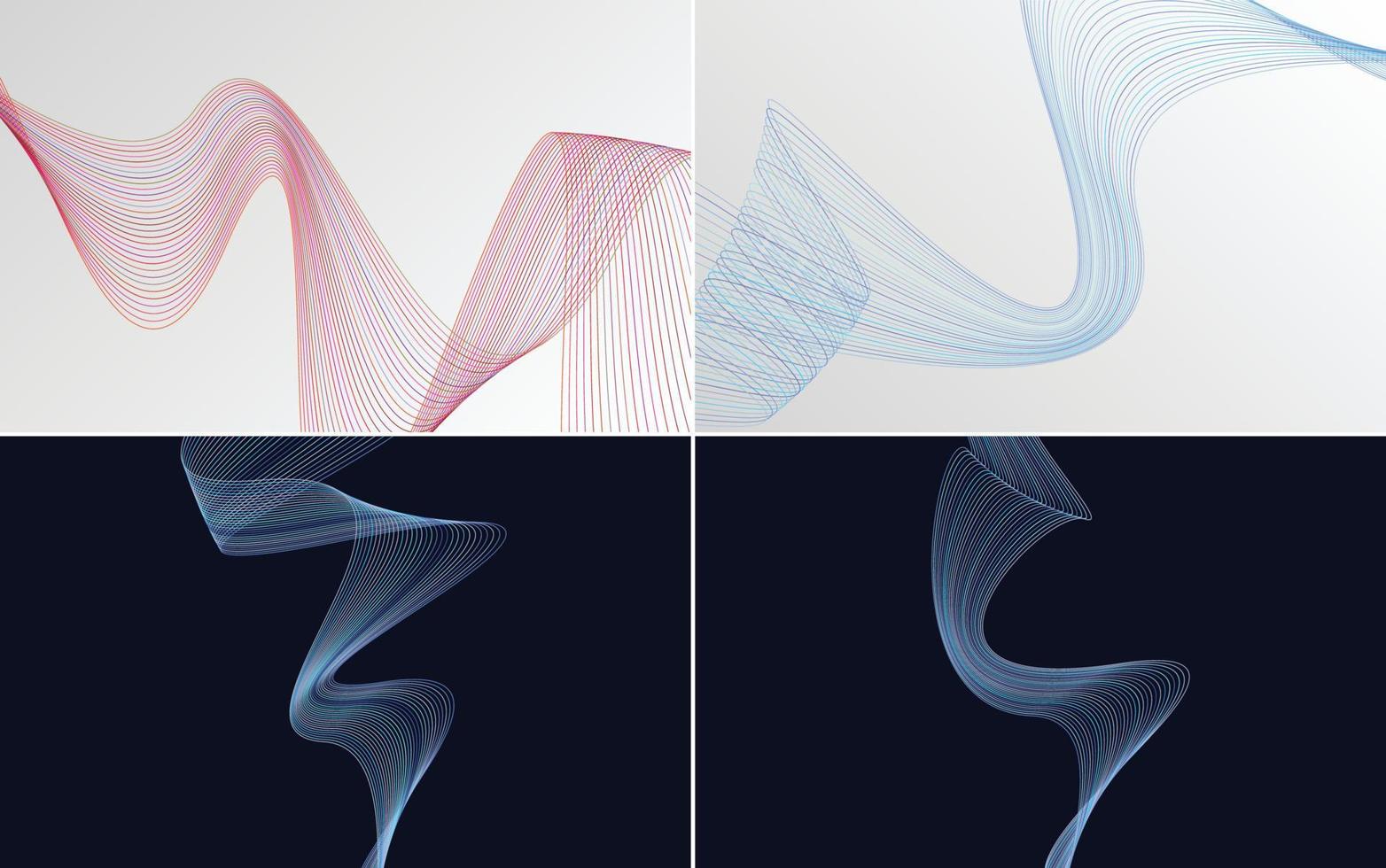 Set of 4 geometric wave pattern background Abstract waving line vector