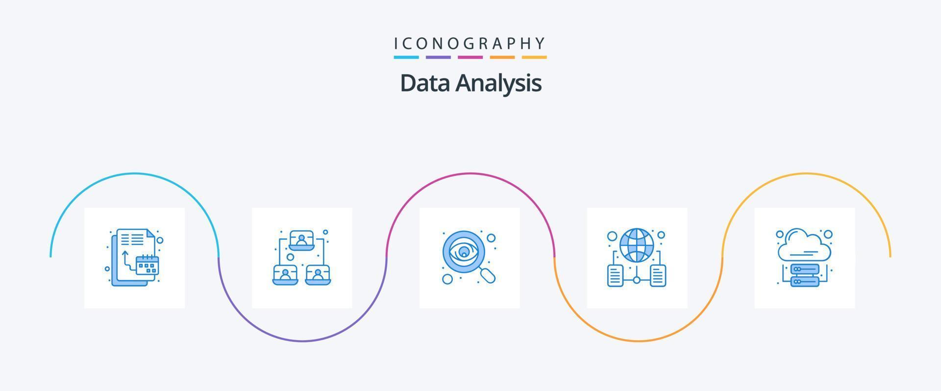 Data Analysis Blue 5 Icon Pack Including server. folder. business. data. search vector