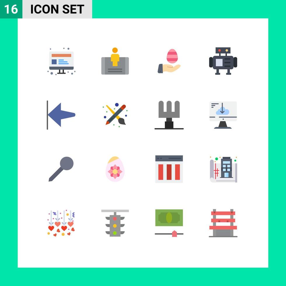 grupo de 16 signos y símbolos de colores planos para el robot de juguete de mano de flecha de inicio paquete editable de elementos creativos de diseño de vectores