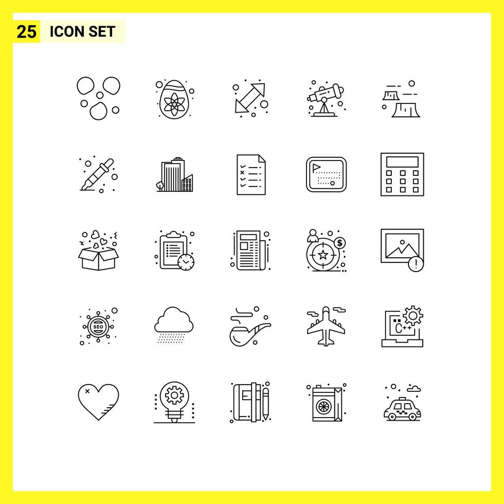 Group of 25 Lines Signs and Symbols for environment deforestation left damage telescope Editable Vector Design Elements