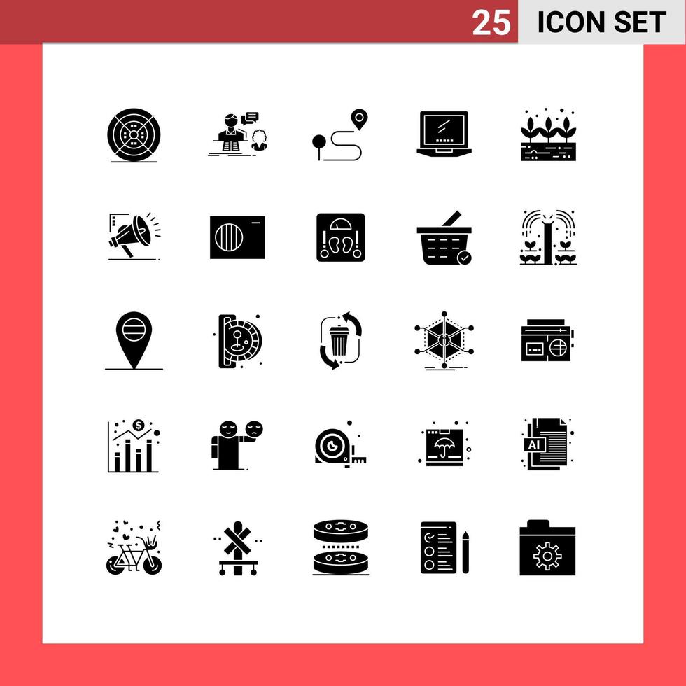 Pack of 25 Modern Solid Glyphs Signs and Symbols for Web Print Media such as laptop device support monitor pin Editable Vector Design Elements