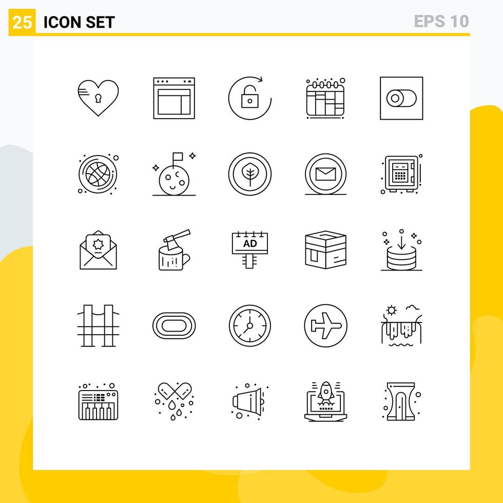 Group of 25 Lines Signs and Symbols for switch workflow web planning unlock Editable Vector Design Elements