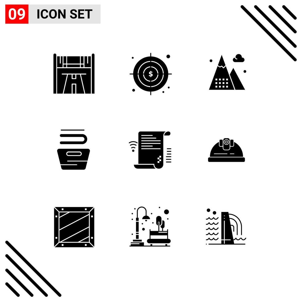 Set of 9 Modern UI Icons Symbols Signs for document washing athletics housekeeping cleaning Editable Vector Design Elements