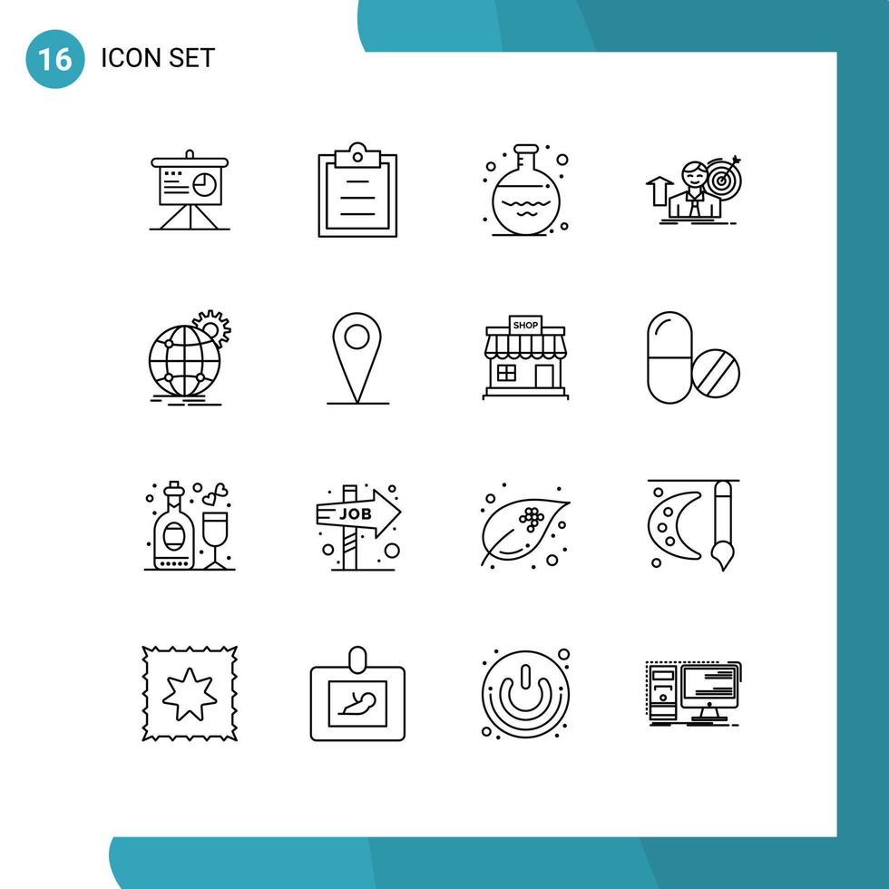 Set of 16 Modern UI Icons Symbols Signs for business growth glass achieve user Editable Vector Design Elements