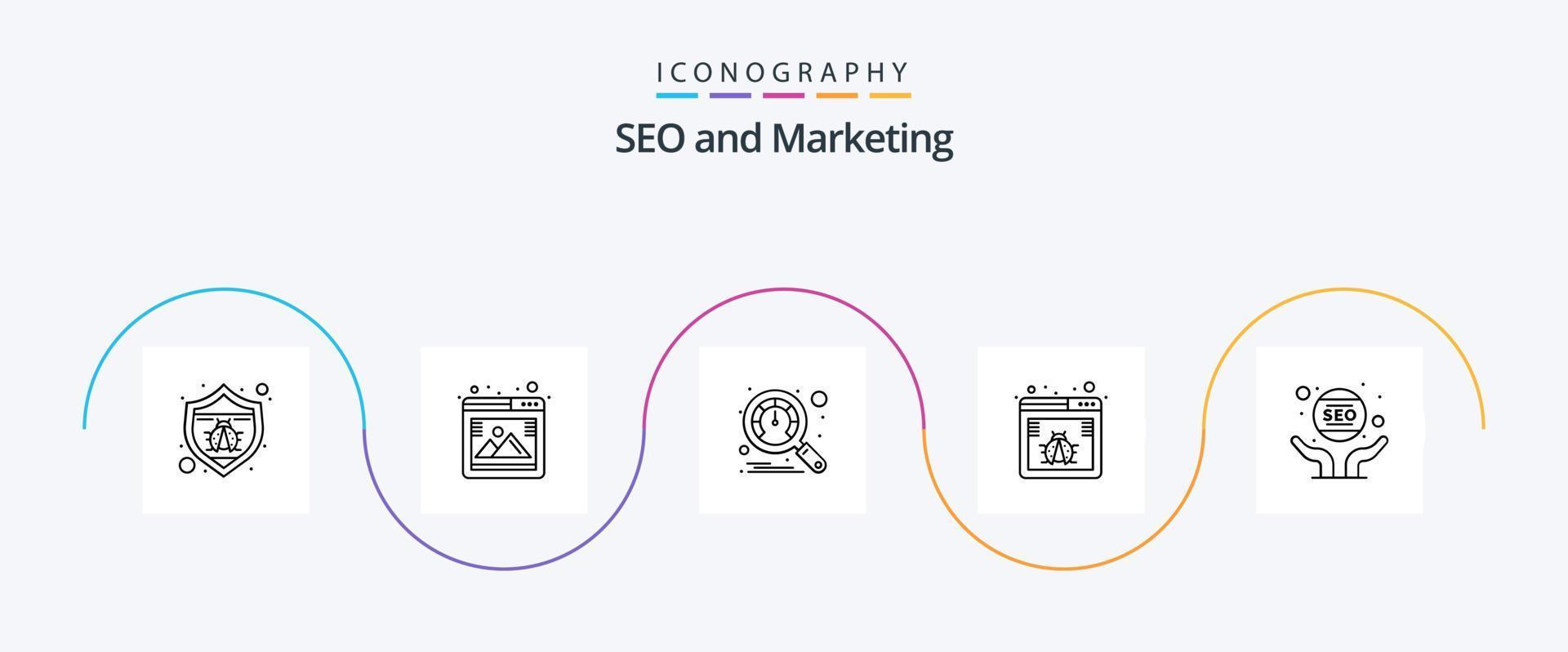 Seo Line 5 Icon Pack Including marketing. business. dashboard. web. bug vector