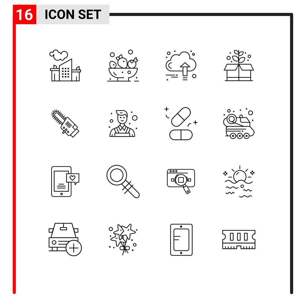 16 Thematic Vector Outlines and Editable Symbols of blade saw business box earth day Editable Vector Design Elements