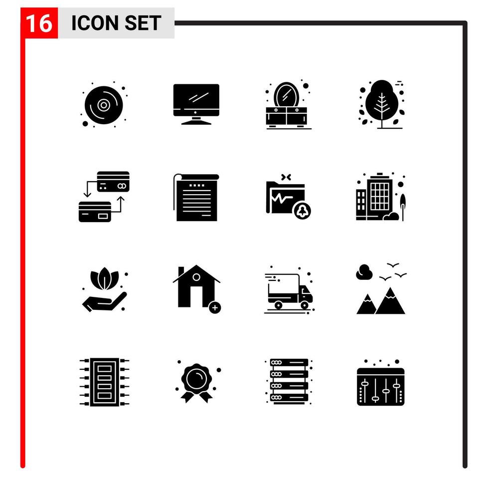 Mobile Interface Solid Glyph Set of 16 Pictograms of cash tree pc plant thanks day Editable Vector Design Elements