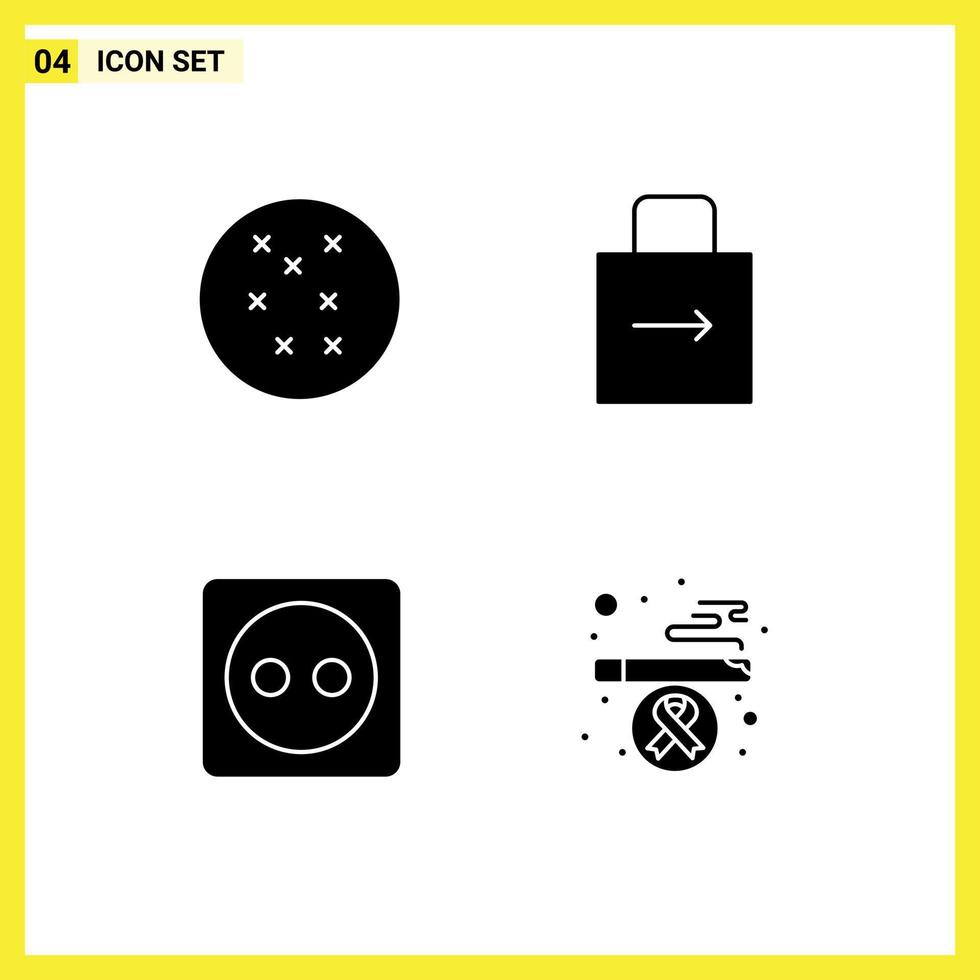 Pack of 4 creative Solid Glyphs of cross stitch power lock pad plug board health Editable Vector Design Elements