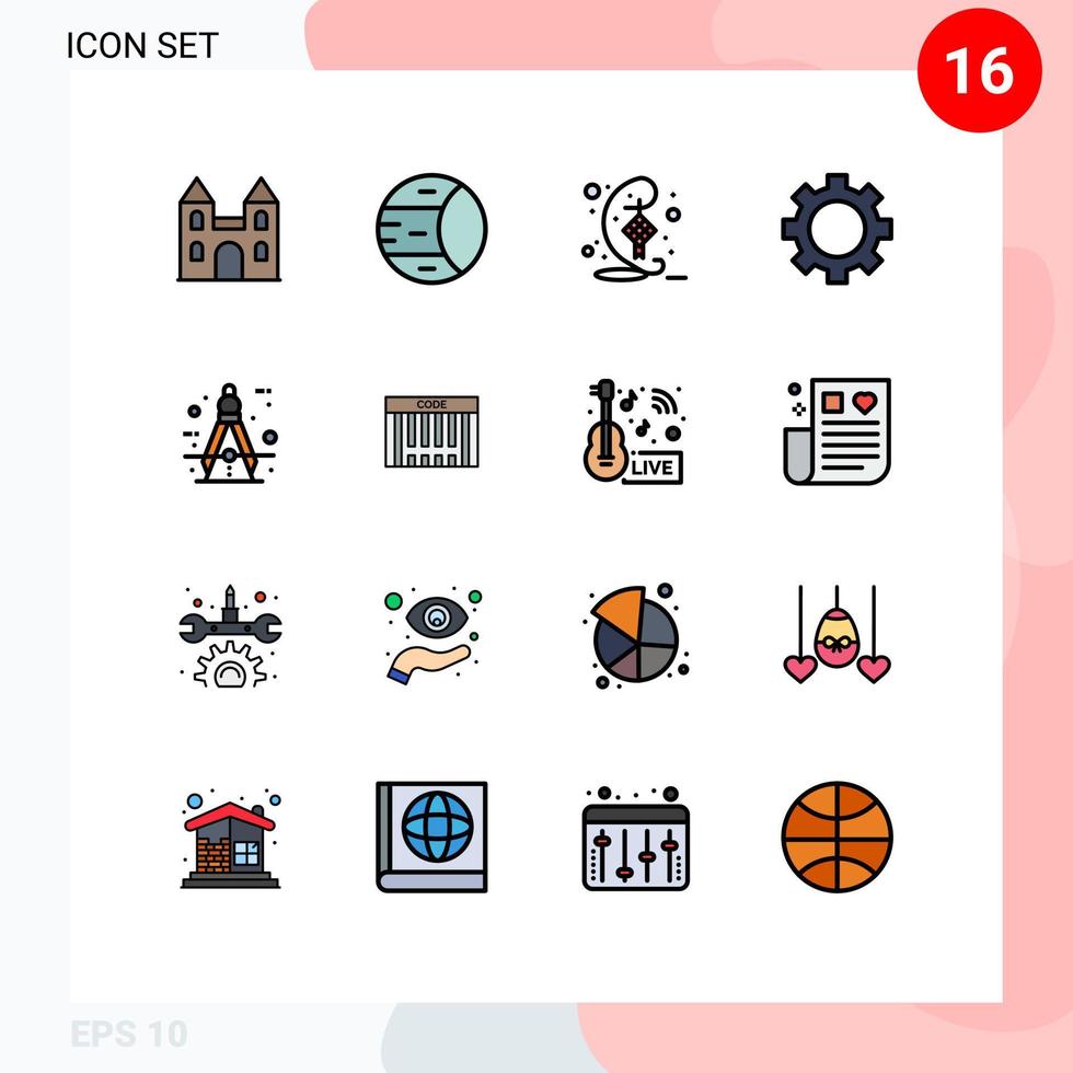 Editable Vector Line Pack of 16 Simple Flat Color Filled Lines of circle technology decoration set devices Editable Creative Vector Design Elements