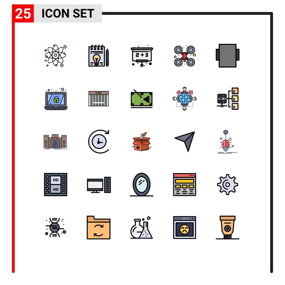 25 Filled line Flat Color concept for Websites Mobile and Apps encryption layout back to school drone robot camera Editable Vector Design Elements
