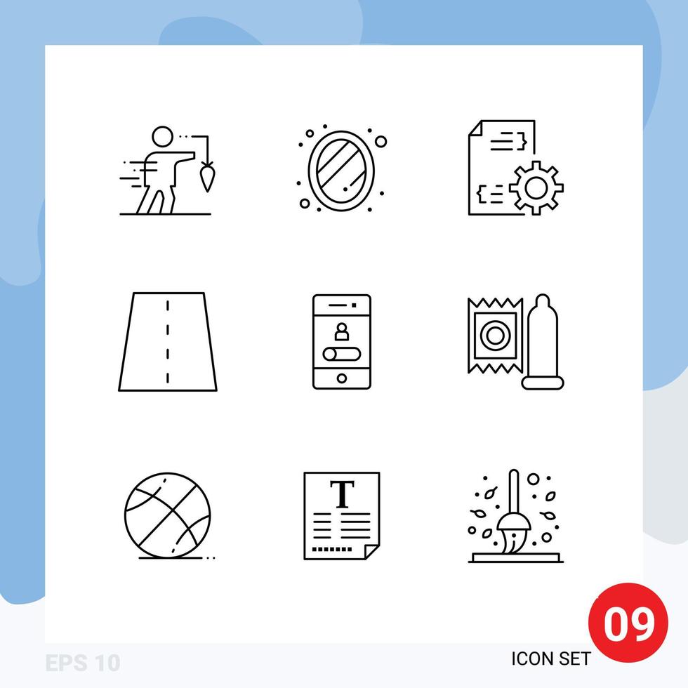 conjunto de 9 iconos de interfaz de usuario modernos símbolos signos para líneas de carretera decoración gestión de infraestructura elementos de diseño vectorial editables vector