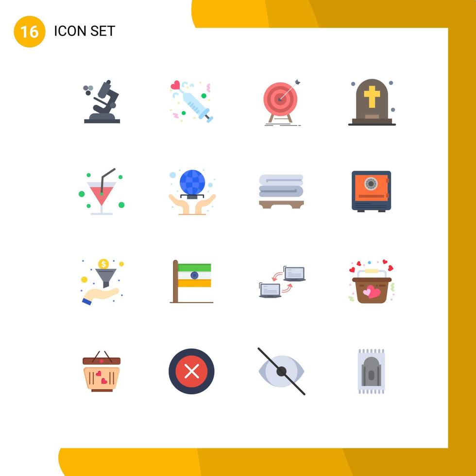paquete de 16 signos y símbolos de colores planos modernos para medios de impresión web, como beber objetivo de halloween objetivo fantasma paquete editable de elementos creativos de diseño de vectores