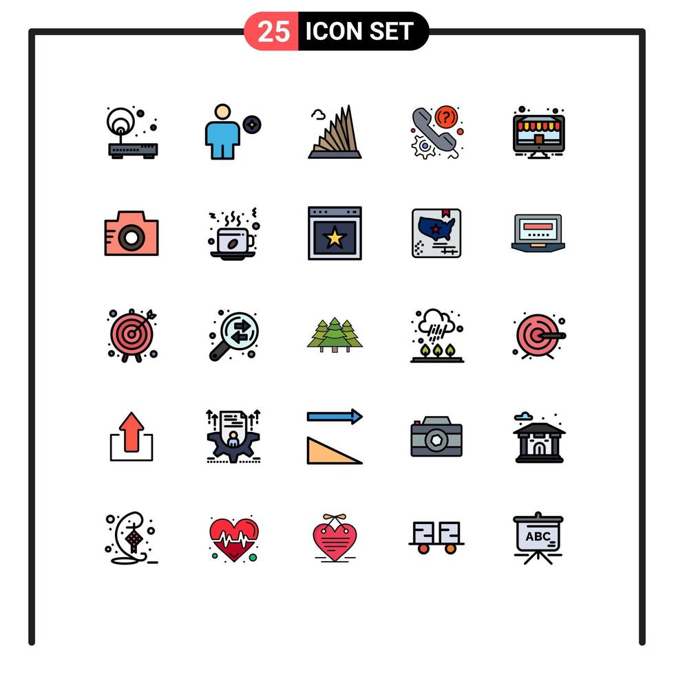 25 Universal Filled line Flat Color Signs Symbols of help customer favorite martyrs estate Editable Vector Design Elements