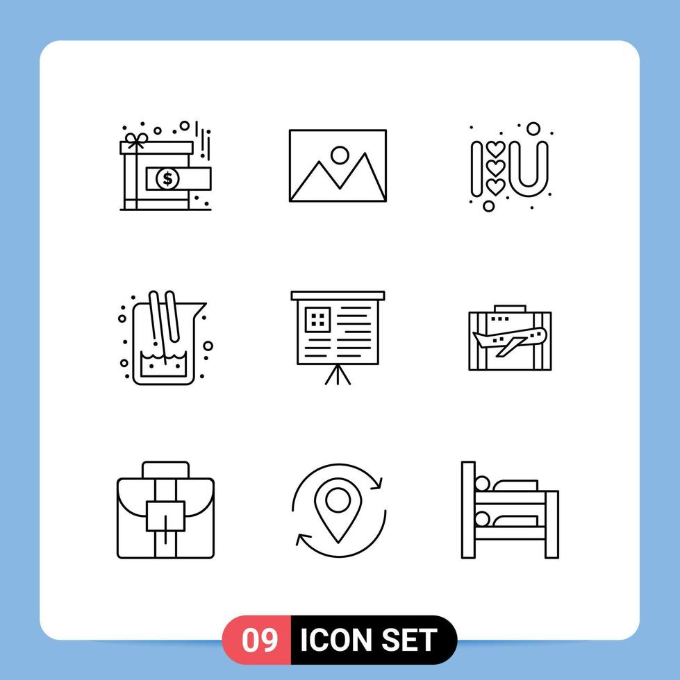 Stock Vector Icon Pack of 9 Line Signs and Symbols for lab science photo medicine love sign Editable Vector Design Elements