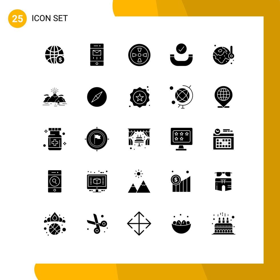 User Interface Pack of 25 Basic Solid Glyphs of energy earth day message handset call Editable Vector Design Elements