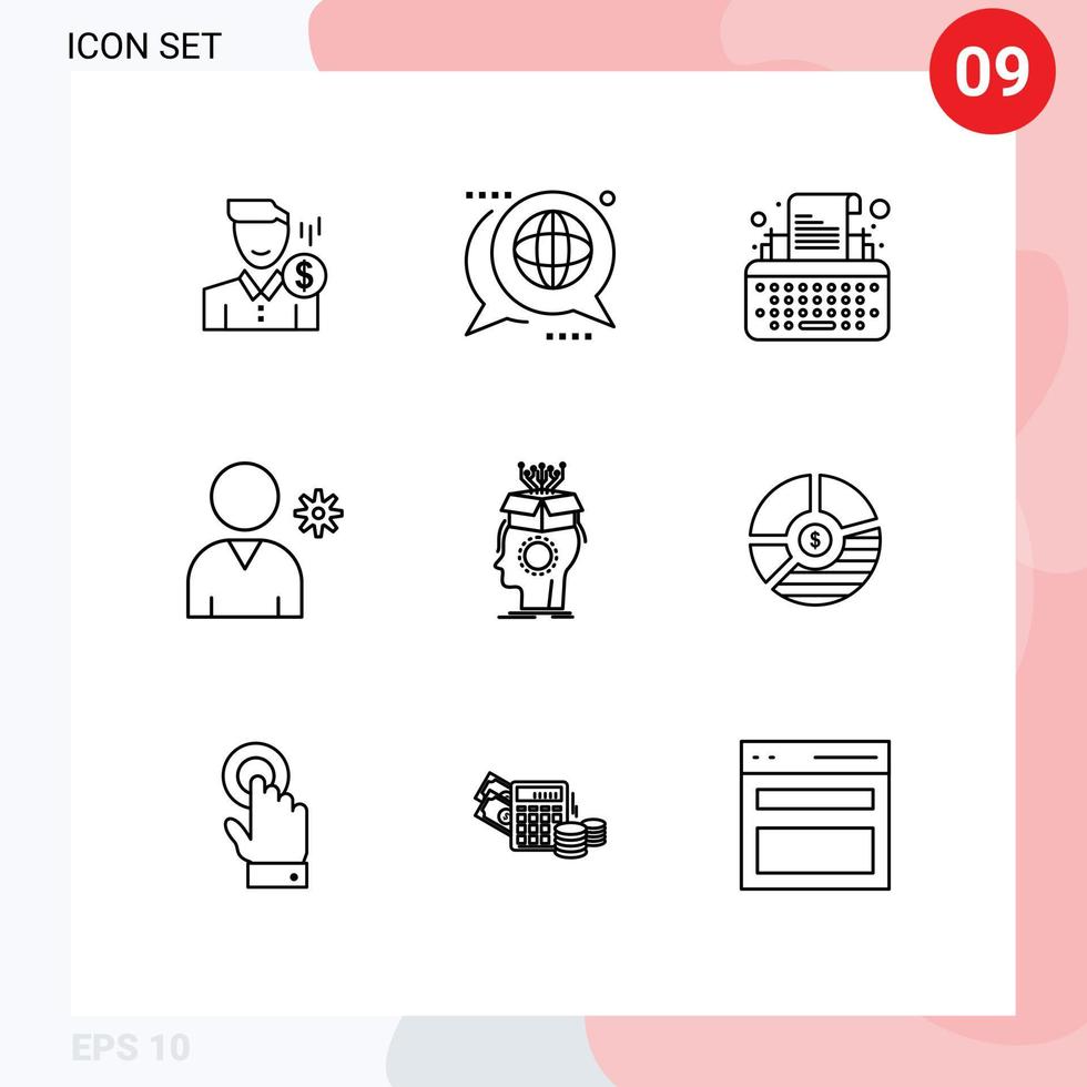 Set of 9 Modern UI Icons Symbols Signs for profile writer discussion typewriter keys Editable Vector Design Elements