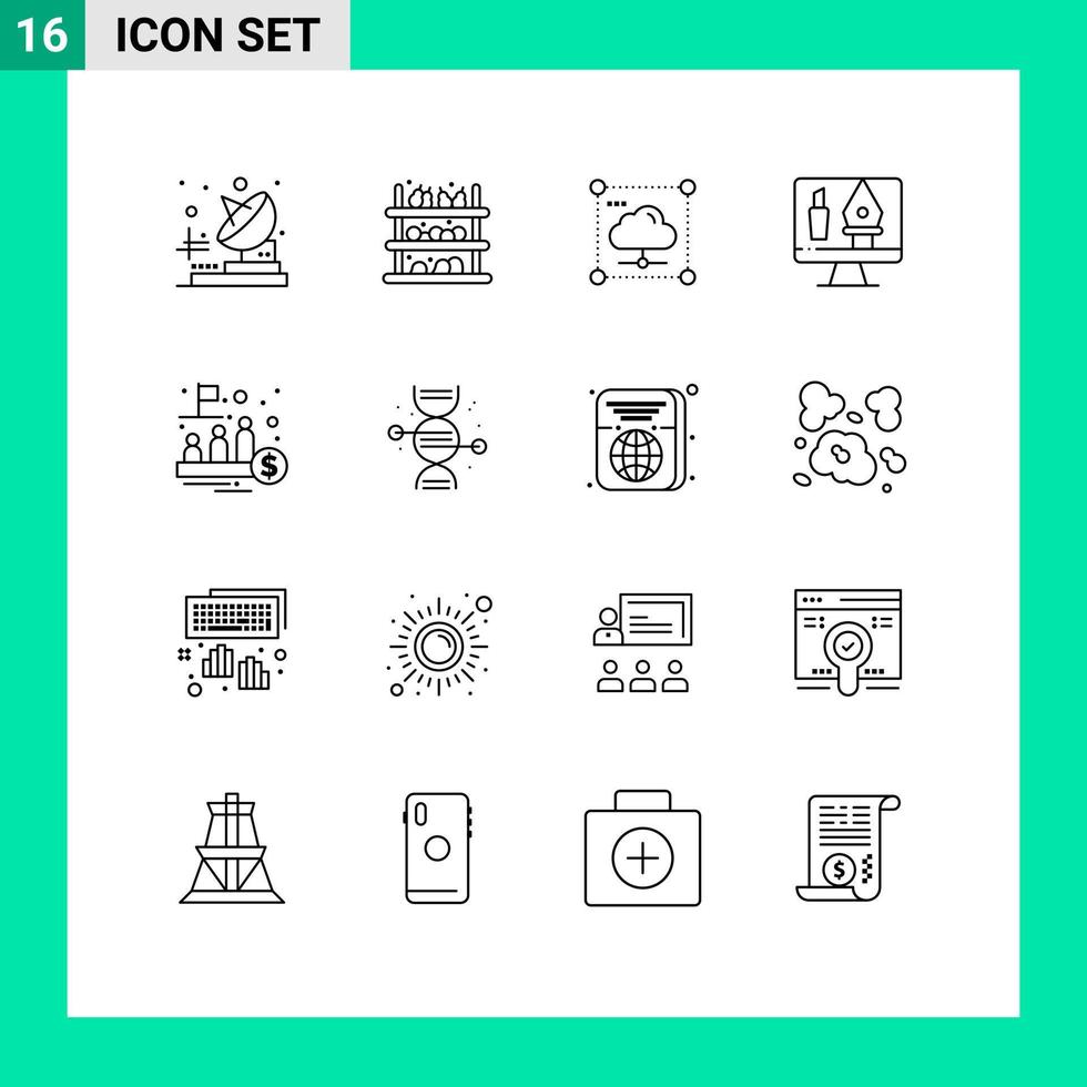 Pictogram Set of 16 Simple Outlines of ipo computer share crop tools Editable Vector Design Elements