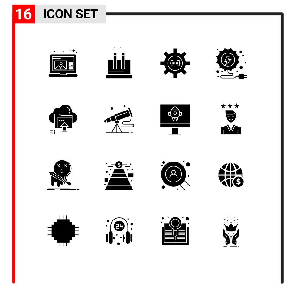 Set of 16 Modern UI Icons Symbols Signs for up upload cog power electricity Editable Vector Design Elements