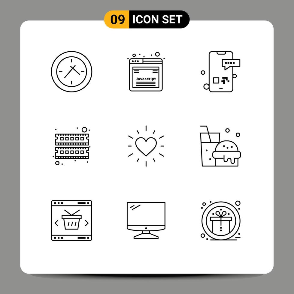 Stock Vector Icon Pack of 9 Line Signs and Symbols for love ram message hardware computer Editable Vector Design Elements