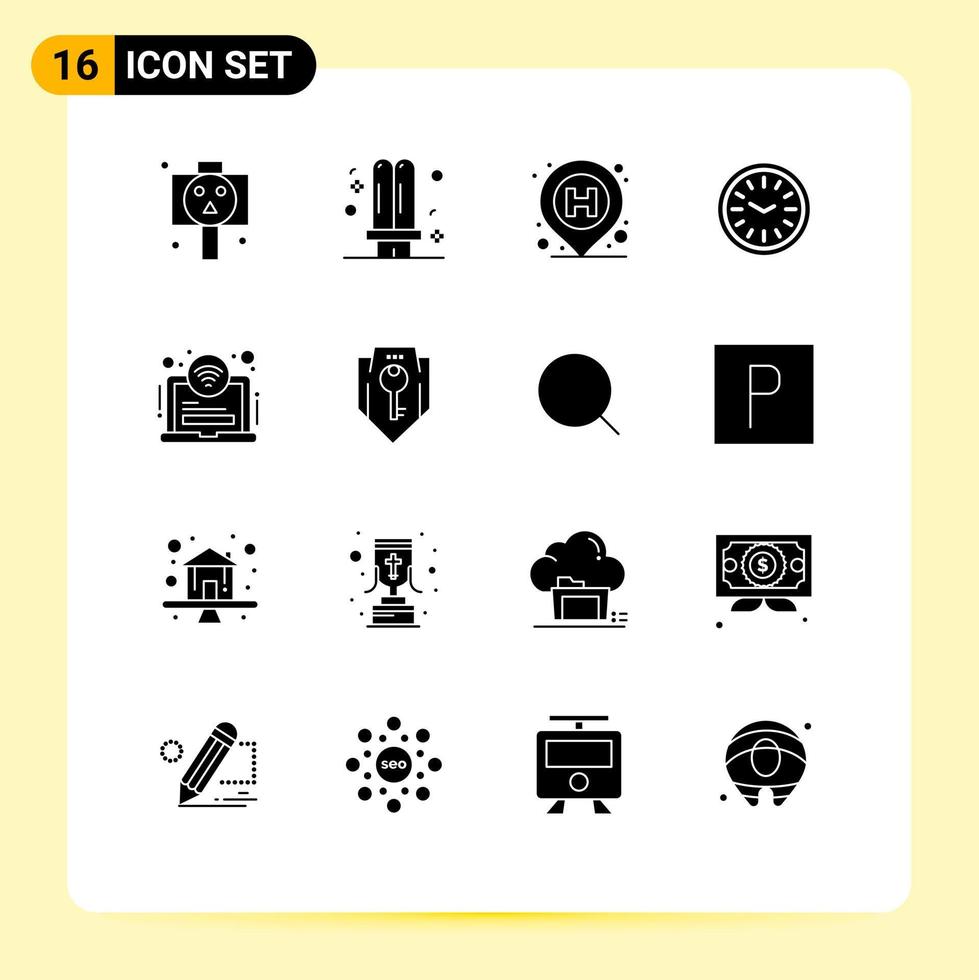 16 Universal Solid Glyphs Set for Web and Mobile Applications hotel time light wall sign Editable Vector Design Elements